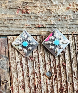 Rectangle Concho with Turquoise Stones Earrings