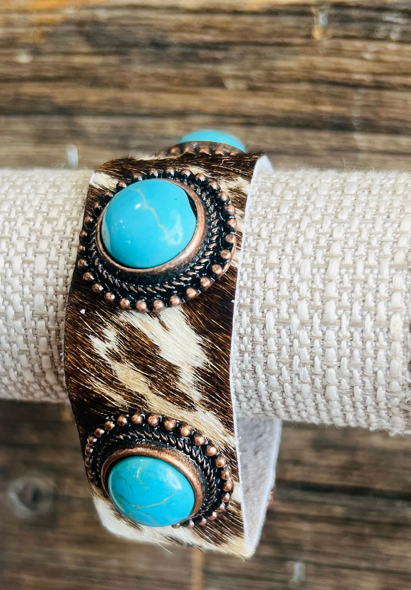 Cowhide Bracelet & turquoise stones