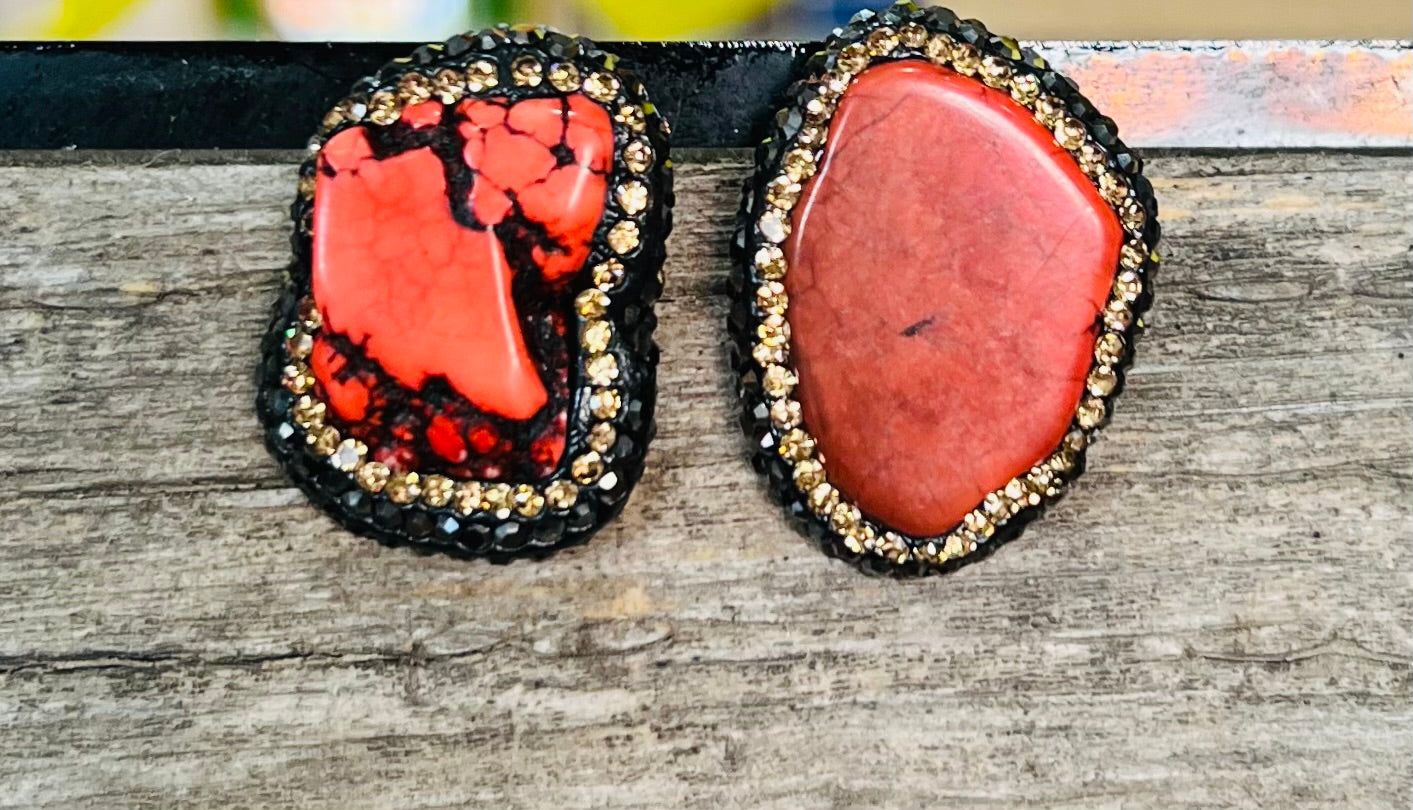 Red Stone Slab Earrings