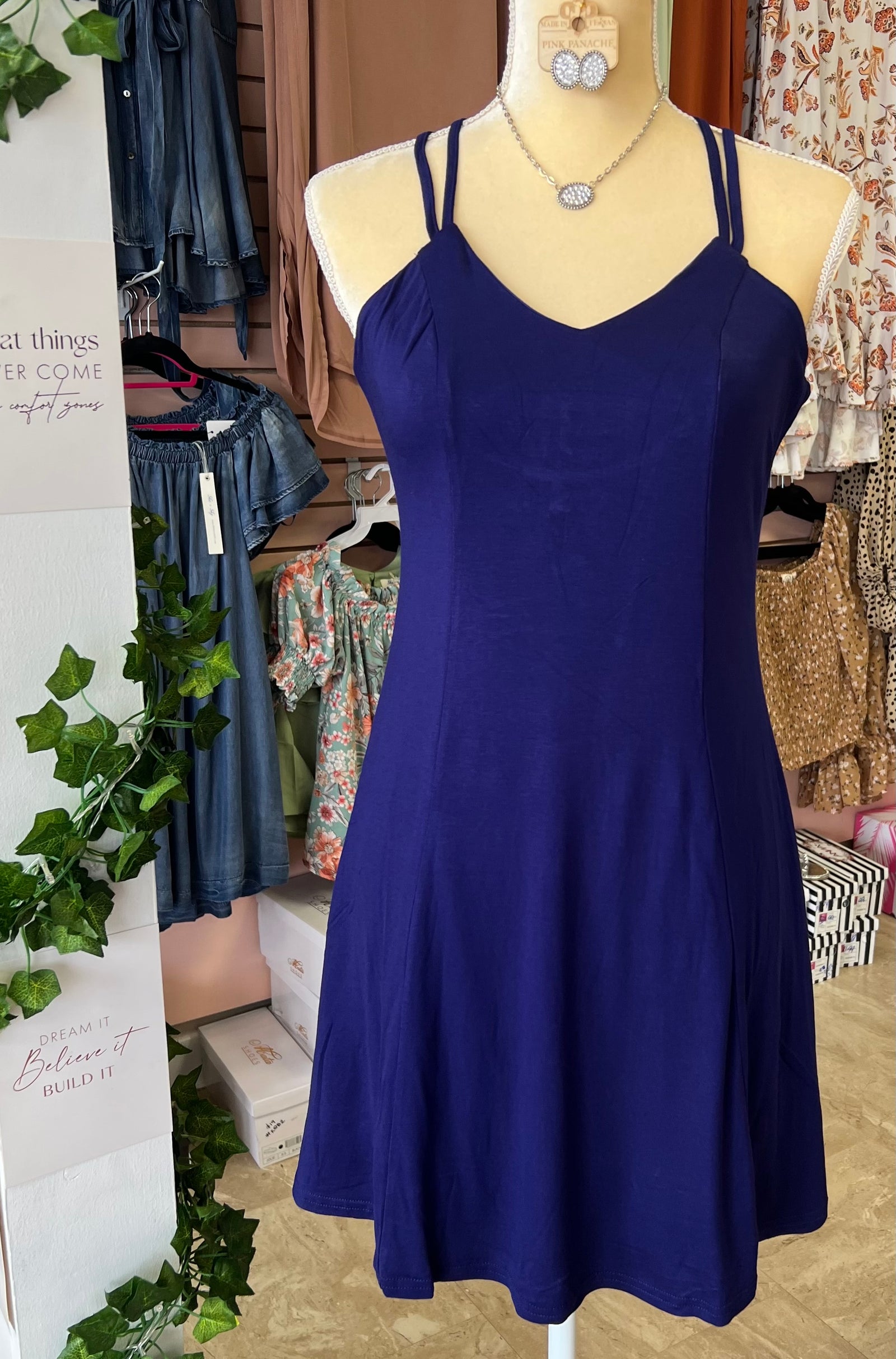 NAVY FLARE TANK DRESS