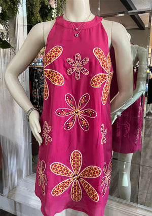 FLOWER PRINT EMBROIDERED DRESS