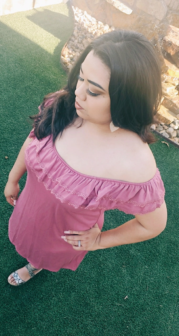 Off Shoulder Ruffle Detail Short Dress
