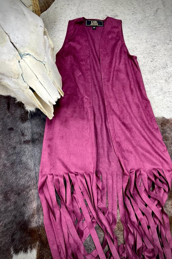 GIRLS FAUX SUEDE VEST WITH FRINGE