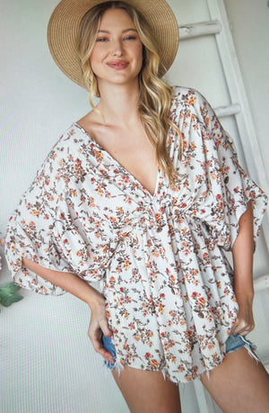 Bell Sleeve Ivory Rose Top