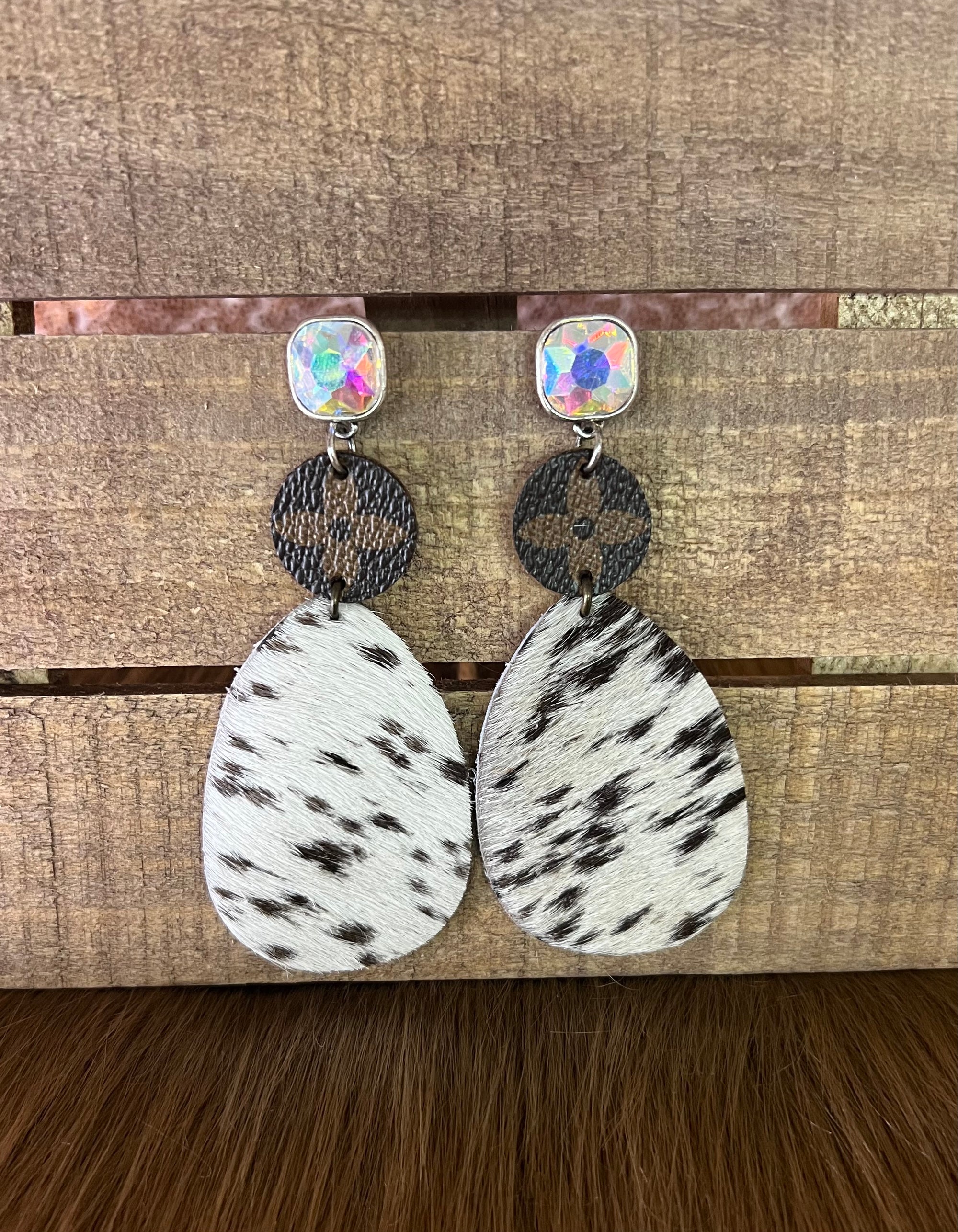 UPCYCLED LEATHER SPOTTED TEARDROP EARRINGS
