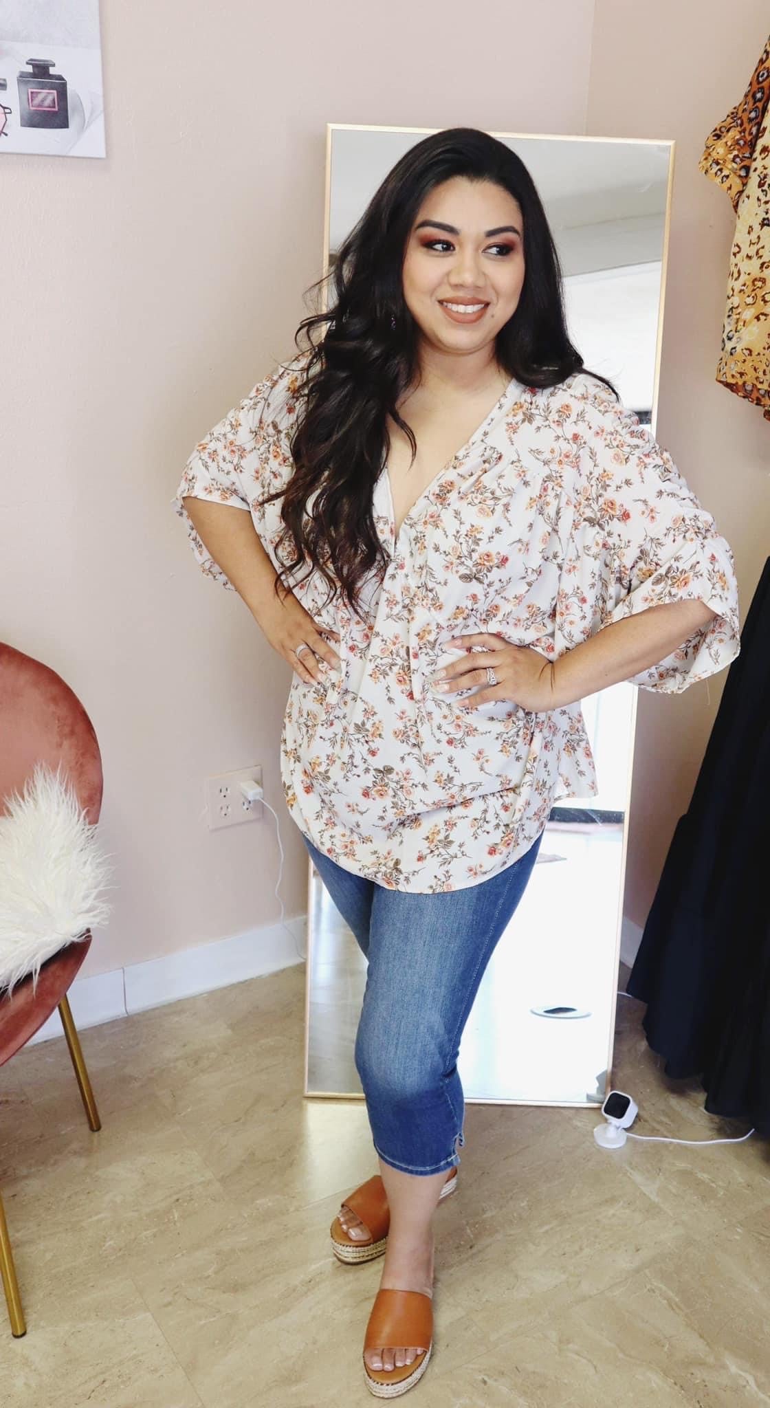 Bell Sleeve Ivory Rose Top