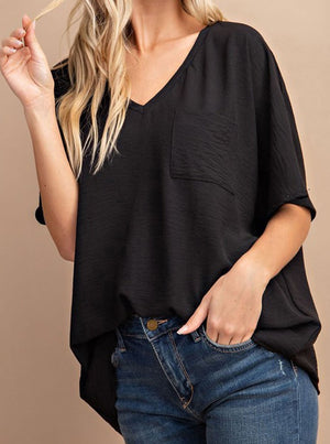 SOLID V NECK POCKET TEE