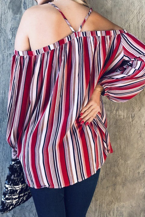 RED MULTI STRIPE OFF SHOULDER TOP