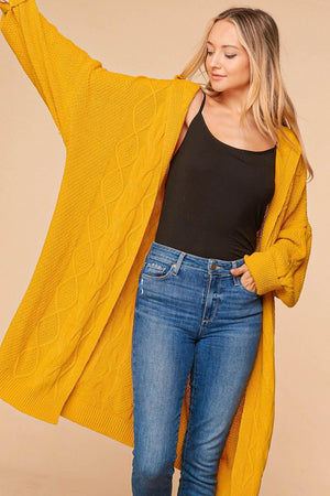 TEXTURED LONG SWEATER OPEN DUSTER WITH/HOODIE