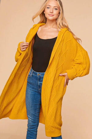 TEXTURED LONG SWEATER OPEN DUSTER WITH/HOODIE